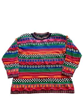 Vintage Carole Little Vibrant 3D Knit Crewneck Sweater